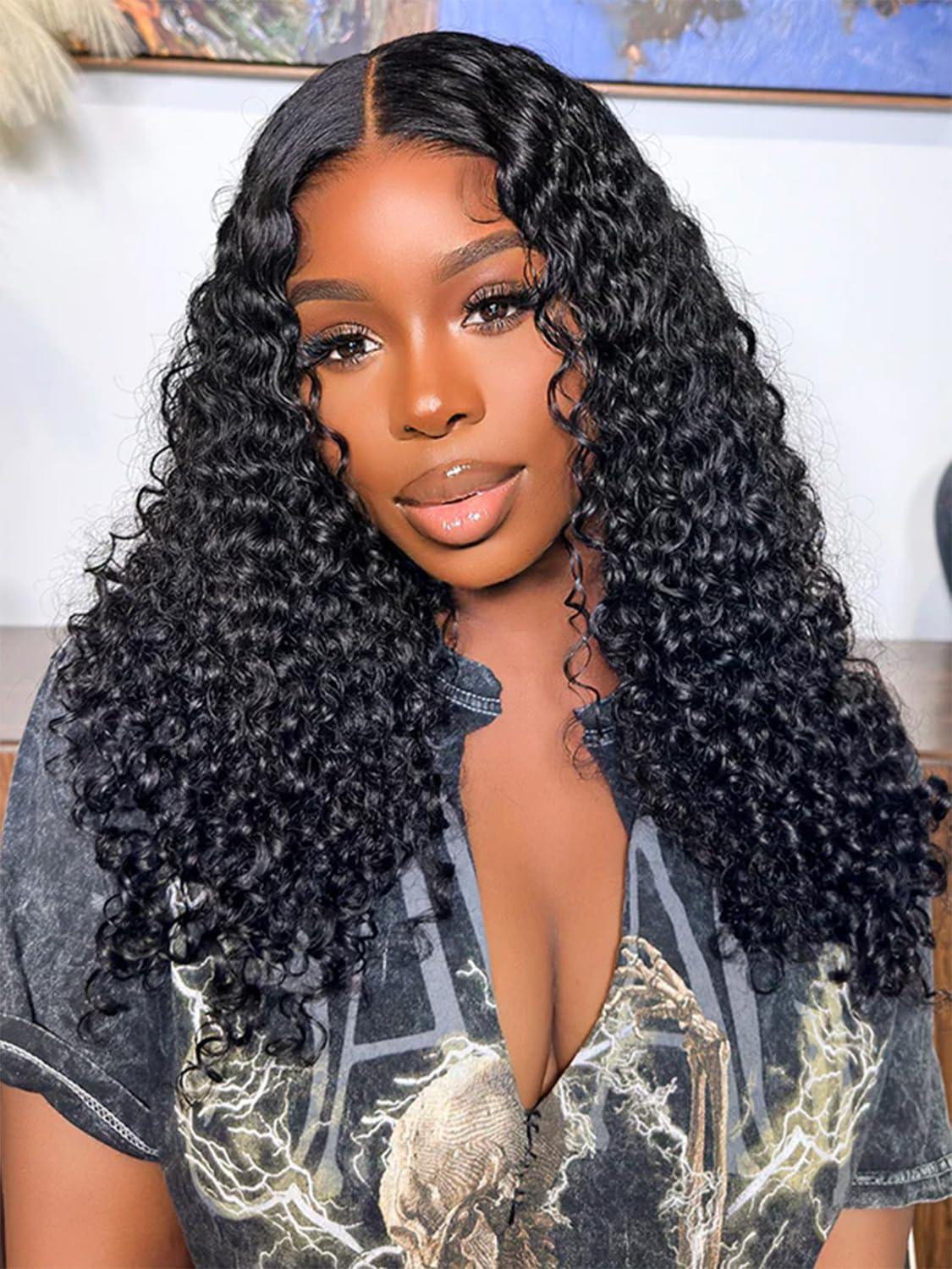 ISEE ISEE Hair Wear And Go Glueless Wig Human Hair M Cap 9x6 Water Wave Wig Pre Cut HD Lace 180% Density Deep Curly Lace Front Wig Human Hair Pre Plucked For Beginners 3 Second To Wear Glueless Wig 24 Inch