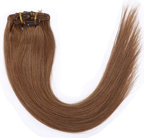 simpleyourstyle Simpleyourstyle 20inch 70g Clip in Straight Remy 100% Human Hair Extensions Clip in Red Brown #8
