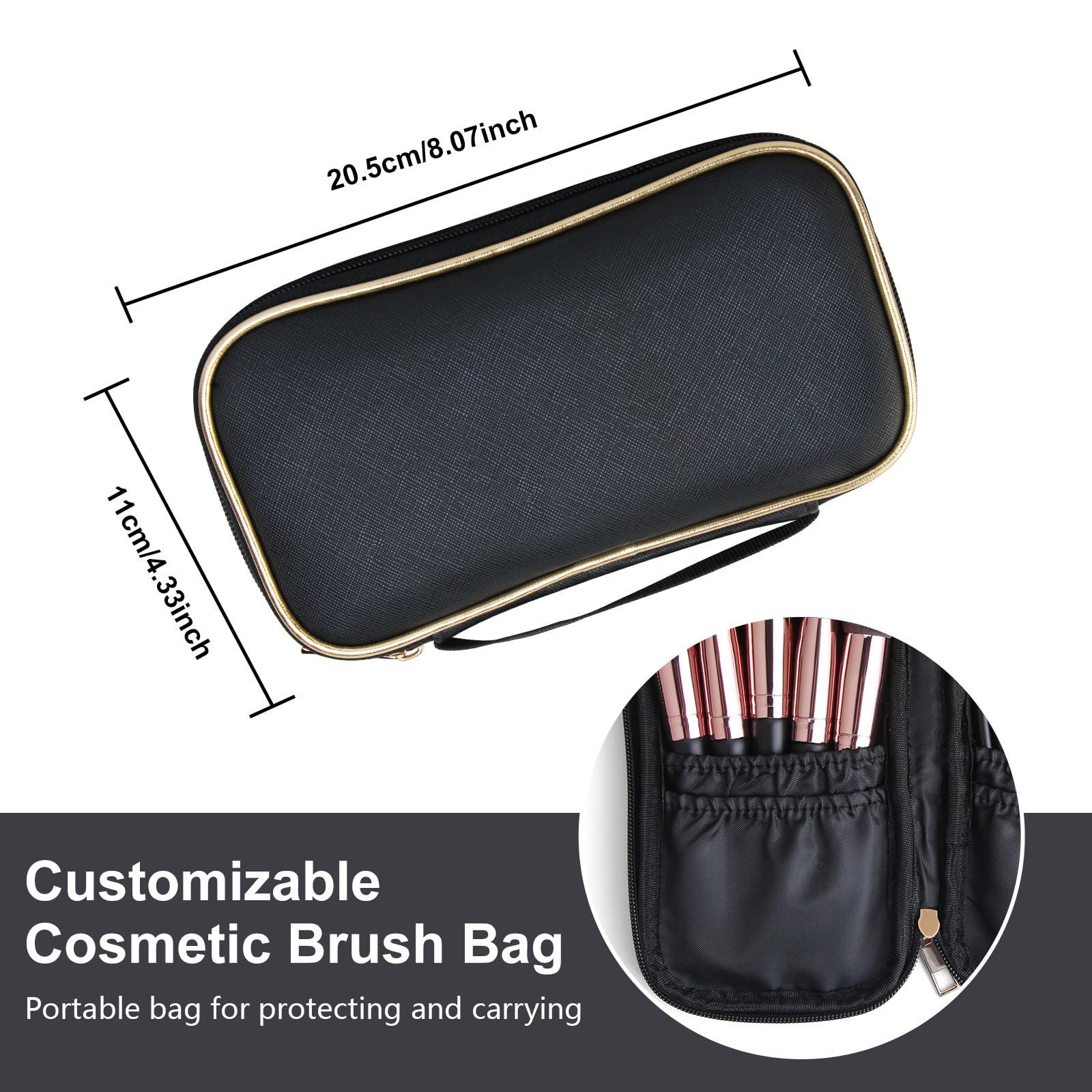 Vebermo Personalized Gift Custom Makeup Brush Set with Custom Brush Bag, 15 Pcs Premium Synthetic Personalized Makeup Brushes Foundation Eyeshadow Brush Powder Blush Concealers Brush Set(Champagne)