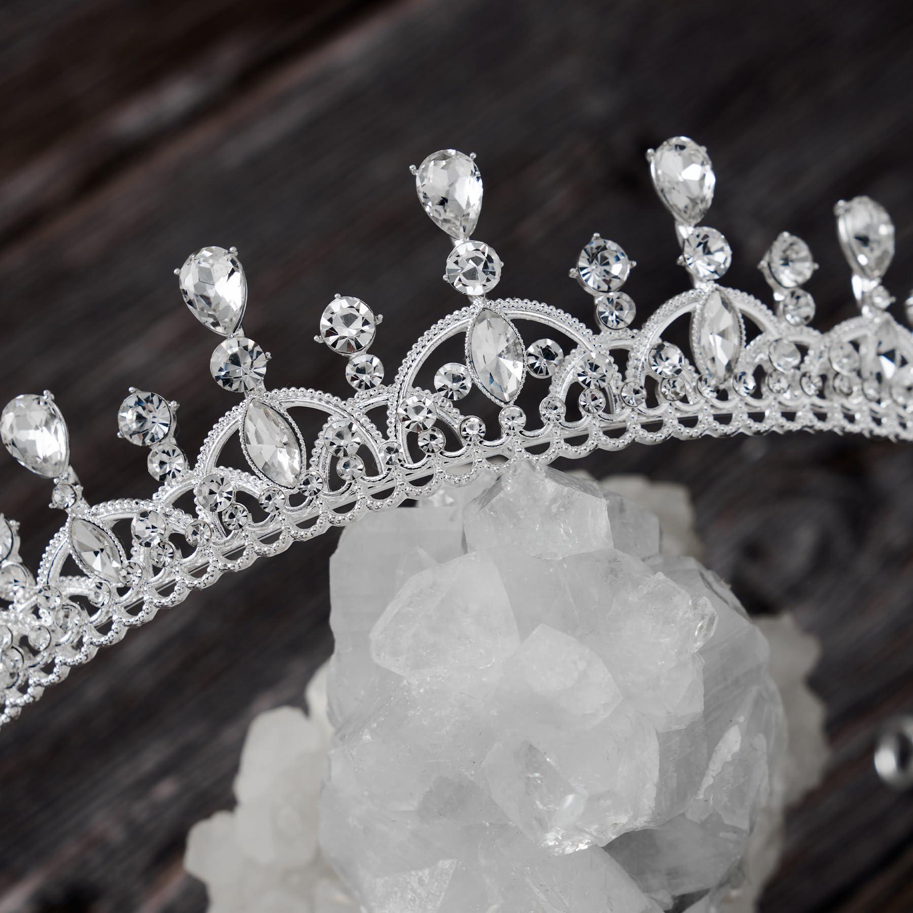 SWEETV SWEETV Princess Tiara for Women, Crystal Wedding Tiaras for Bride, Silver Crown for Birthday Quinceanera Pageant Party Prom,Costume Hair Accessories Gift, 01 Silver