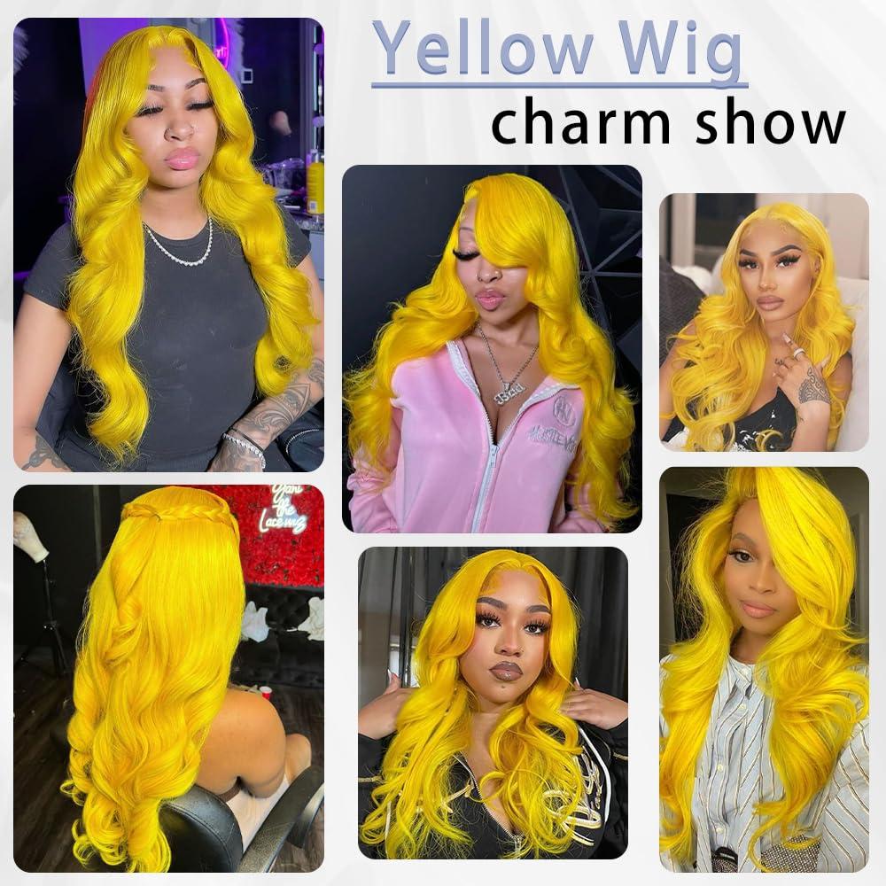 XIAPAY XIAPAY 30 Inch Yellow Lace Front Wig Human Hair Body Wave Lace Front Wigs Human Hair Pre Plucked Glueless Yellow Wig Human Hair 13x4 Colored Wigs Human Hair 180% Density HD Lace Frontal Wig