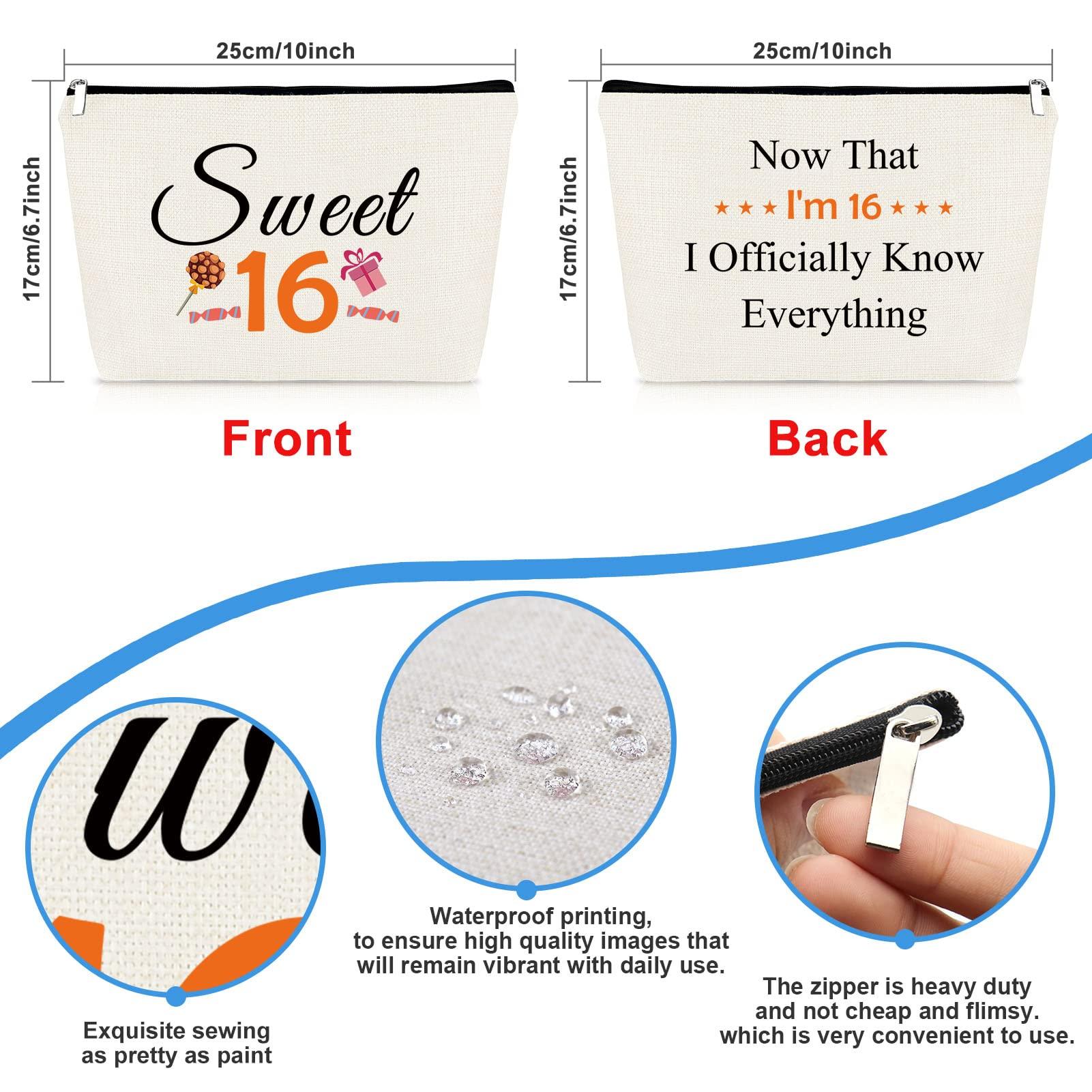 Mikela 16th Birthday Gifts for Girls Makeup Bag 16 Year Old Birthday Gifts Ideas Sweet 16 Gifts For Her Cosmetic Bag 16th Birthday Gift for Daughter Granddaughter Friends Sister Niece BFF Friendship Gifts