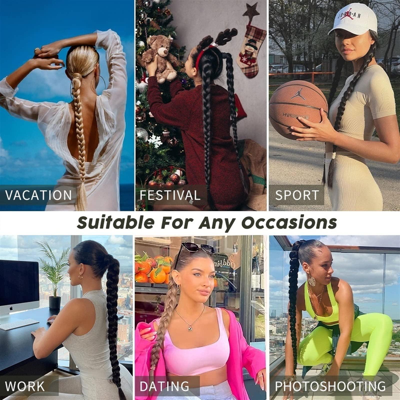 HEAIQI Hair Chignon for Women 26/34 Inch Long Braided Ponytail Lengthening Synthetic Ponytail Headband Harness Wig Piece Bun for Women\'s Daily Use Messy Bun Hair Piece ( Color : Blonde with brown , Size : 34