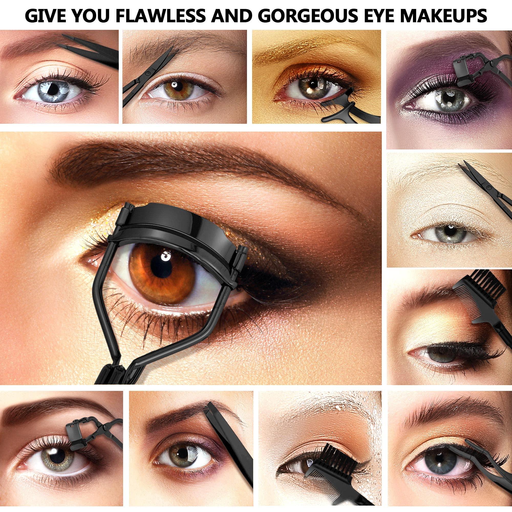 Mudder Mudder 48 Pcs Eyelash Curler Makeup Tools Set, Include Mini Eyelash Curler Kit, Eyebrow Extension Tweezers, Brush Comb and Scissors, Silicone Refill Pads, Black