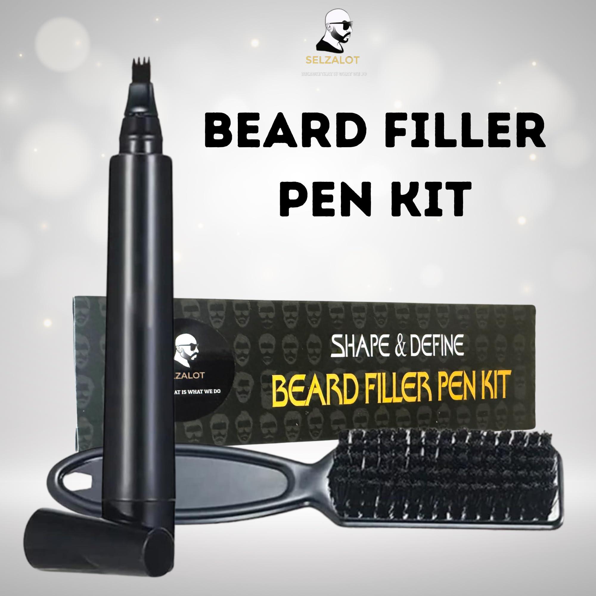 SELZALOT Beard Filler Pen kit Black Beard Pen with Brush Waterproof and Sweat Proof Barber Styling Pencil Long Lasting Marker Filler for Men Beard Grooming Kit Barber Accessories Beard Products