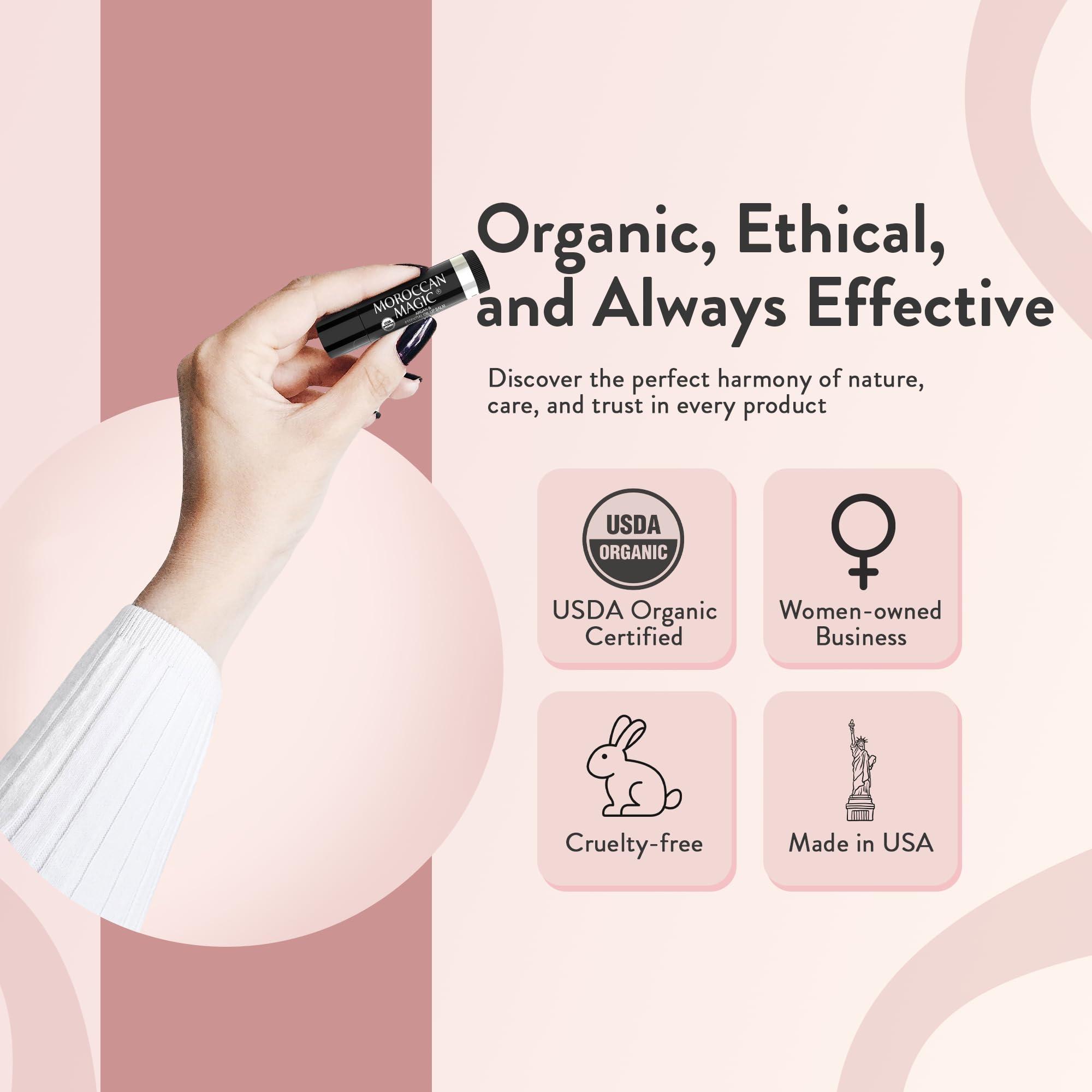 Moroccan Magic Organic Moroccan Magic Lip Balm 3 Pack | Original Unscented Lip Balm Set | Chapsticks for Dry Lips | Made with Natural Argan, Essential Oils Lip Moisturizer and Vitamin E | Smooth Application