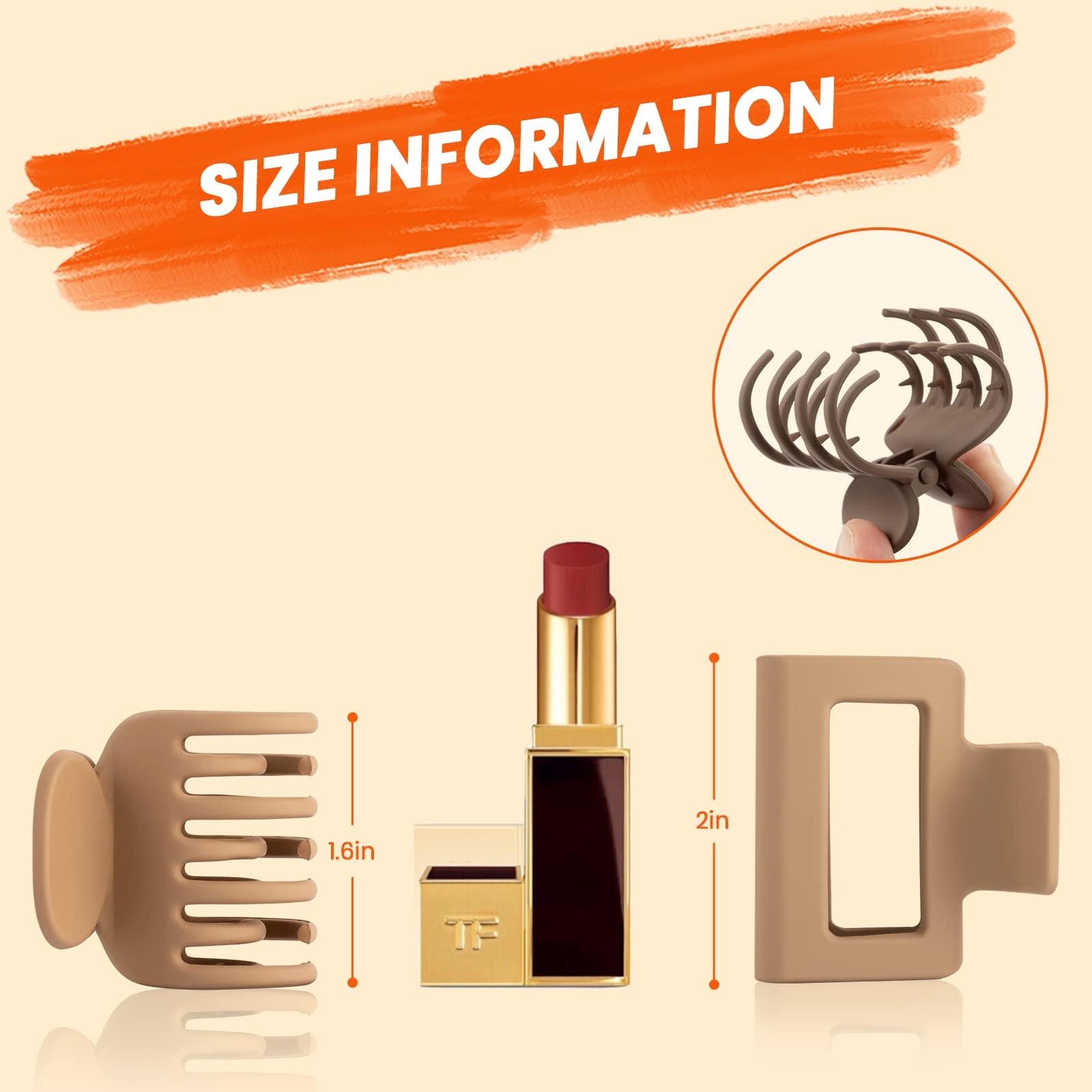 DEPOKA DEPOKA Matte Hair Clips for Women Girls - 2\" Rectangle & 1.6\" Double Row Teeth Small Jaw Clips, Non-Slip Design for Thin/Fine Hair (White, Khaki, Brown, Black)