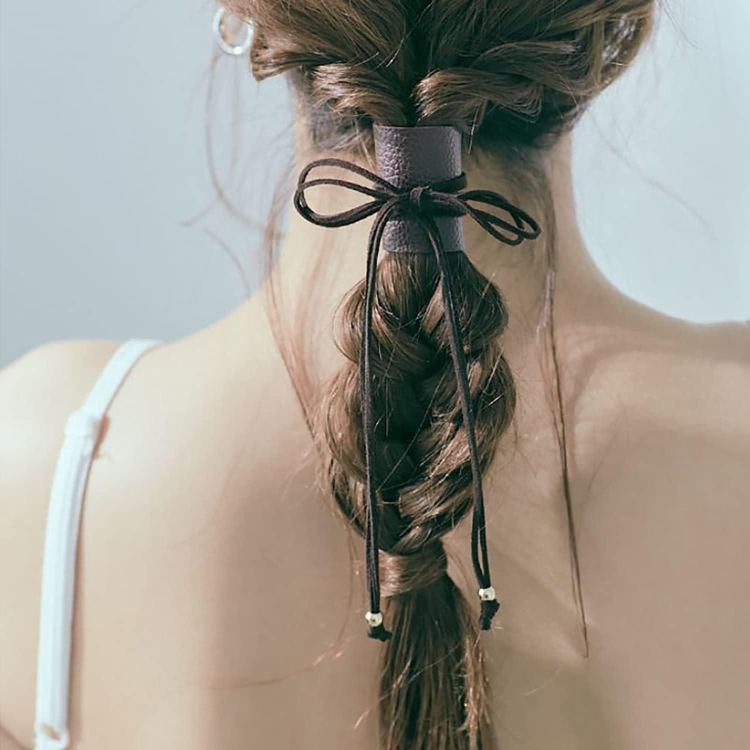 Anlecpe Handmade Leather Hair Accessories: Thick Hair Wraps, Braid Holders, Ponytail Glove Cuffs for Long Hair - Unique, No Damage