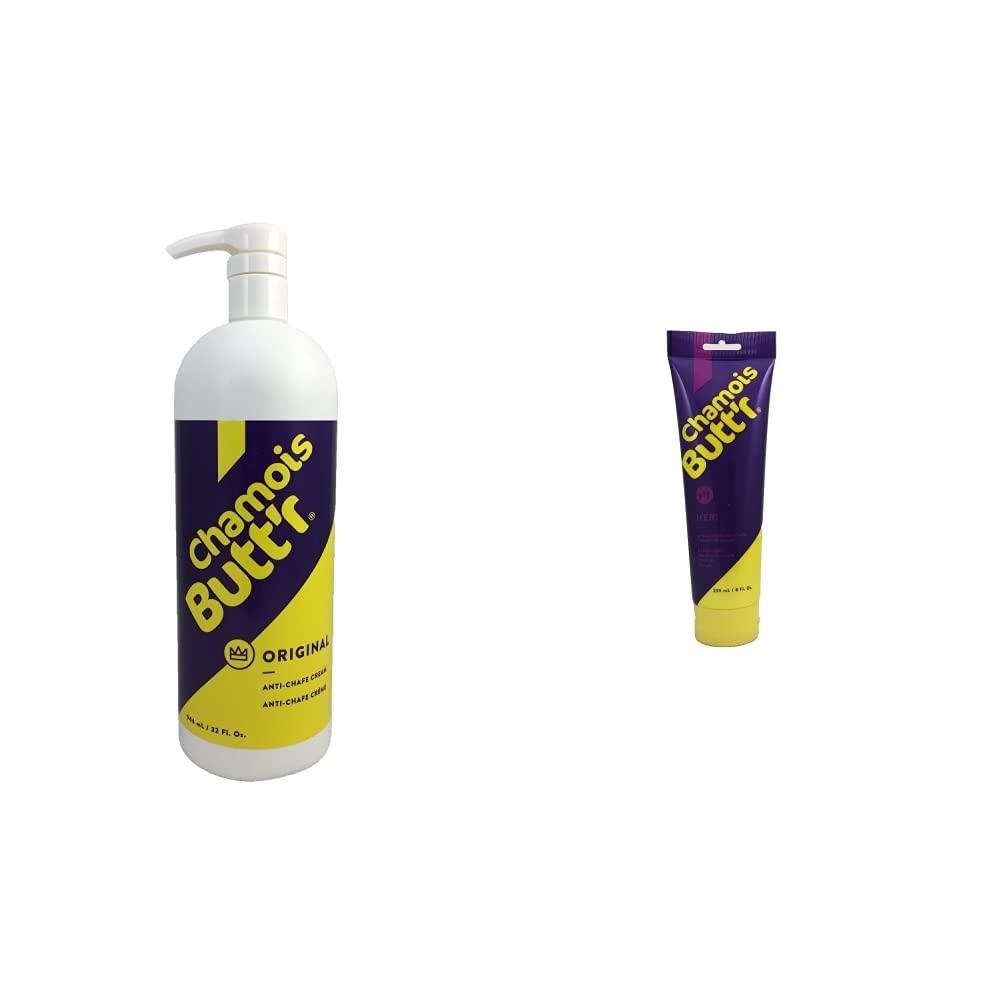 Chamois Butt\'r Chamois Butt\'r Original Anti-Chafe Cream, 32 oz Bottle with Pump & Her\' Anti-Chafe Cream, 8 Ounce Tube
