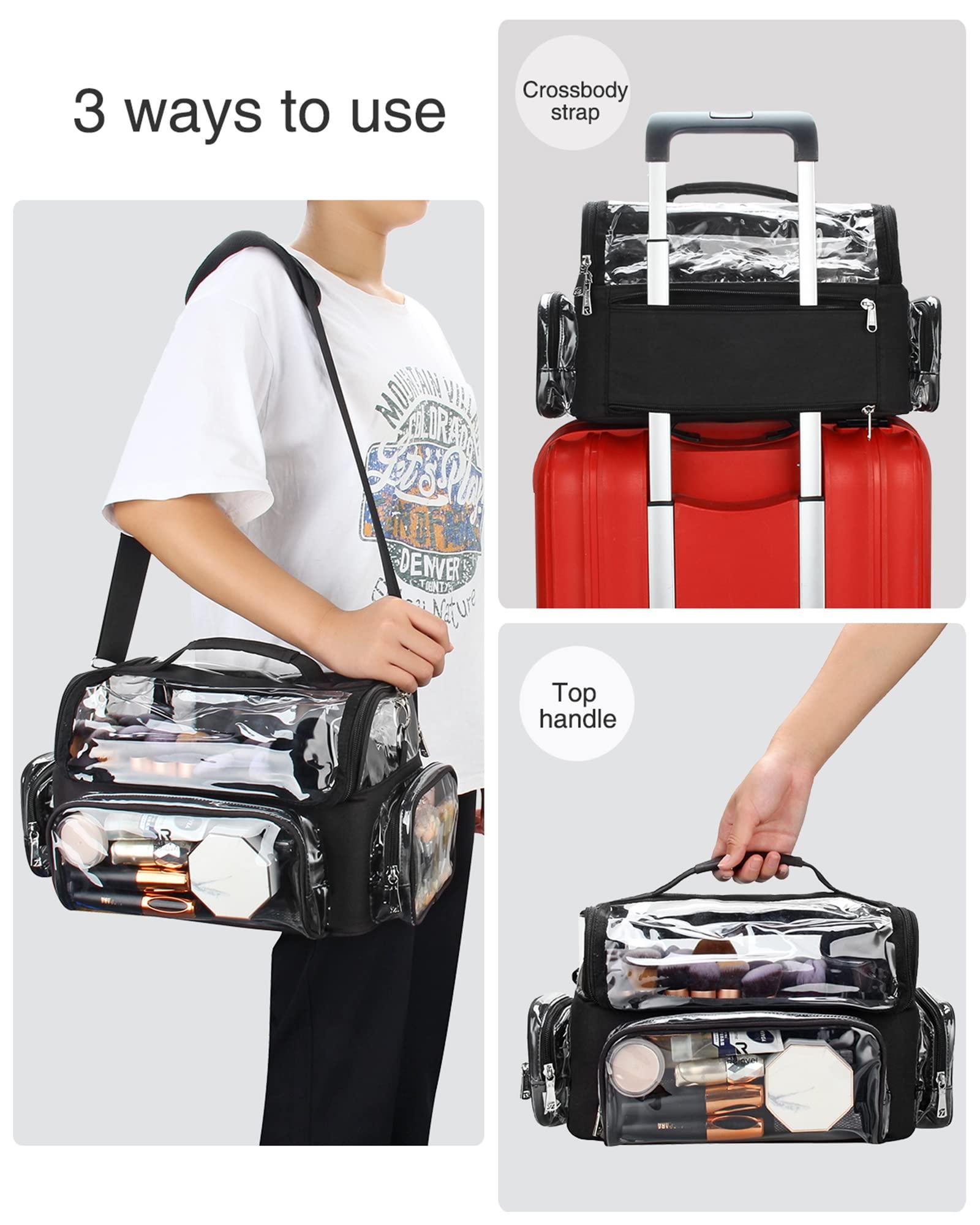 NAONAYA Makeup Brush Case, Extra Large Makeup Brush Bag XL Professional Makeup Artist Must Haves Travel Case with Stand Up Brush Slots Cosmetic Organizer Bag, Full Open Easy to Access, with Adjustable Strap