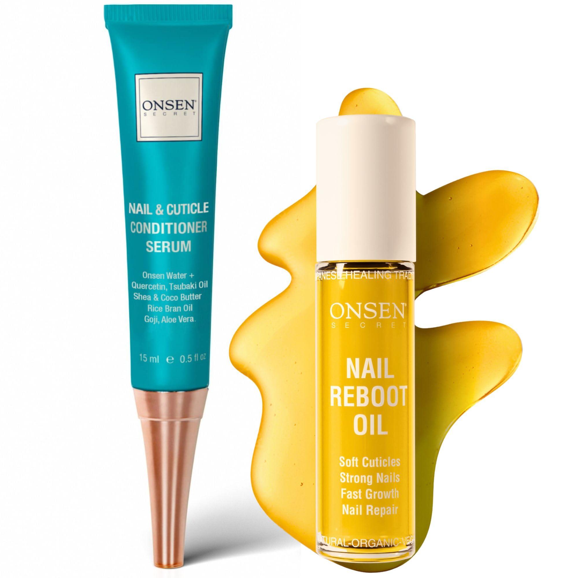 Onsen Secret Onsen Secret Nail Reboot Duo - Treatment for Damaged Nails - Natural Nail Care & Cuticle Repair - Visible Results For Perfect Nails, Cuticle Conditioner Cream 15ml & Nail Reboot Oil 10ml