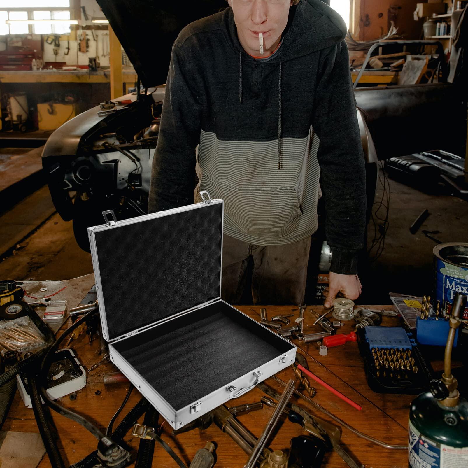 Angoily Angoily Tool Box Briefcase Aluminum Aluminum Carrying Case Tool Box Tattoo Kit Box Storage Case Organize with Clasp for Tattoo Equipment Cosmetic Makeup Tools Silver