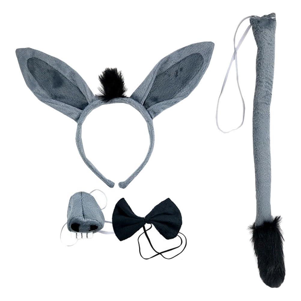 Ipetboom Ipetboom 5 Sets of 4 Pcs Donkey Costume Accessory Set, Donkey Ears Headband Tail Nose and BowTie for Halloween, Animal Birthday Party, Christmas, Cosplay Dress Up Party Decorations