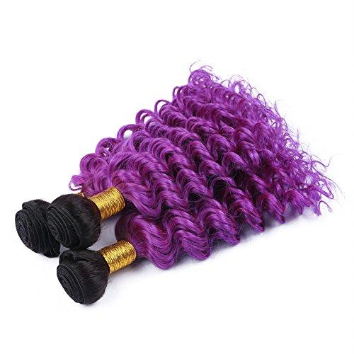 Tony beauty hair Tony Beauty Hair Dark Root Purple Ombre Virgin Brazilian Human Hair Bundle Deals Deep Wave 3Pcs Lot #1B/Purple Ombre Brazilian Virgin Hair Wefts Wavy Human Hair Extensions (10 10 10)