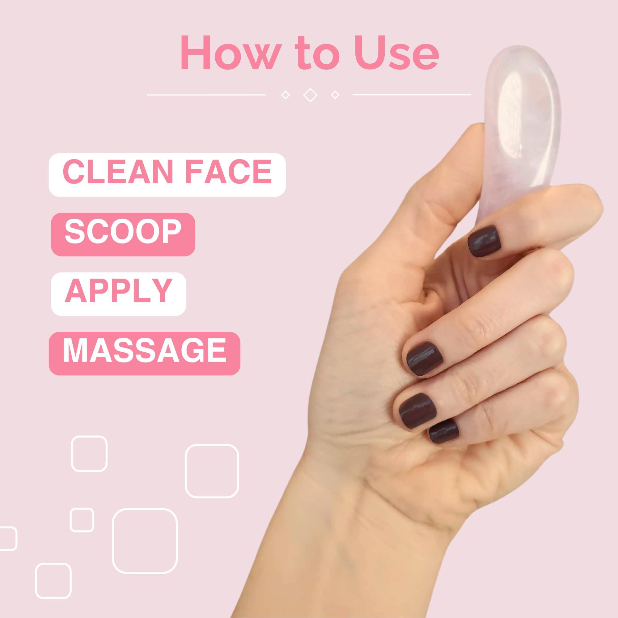 Noche Y Dia Noche Y Dia Rose Quartz Spoon 2-in-1 Beauty Tool: Spatula & Gua Sha for Face - Massager and Skincare Applicator for Creams, Serums, and Masks - 2 Pack