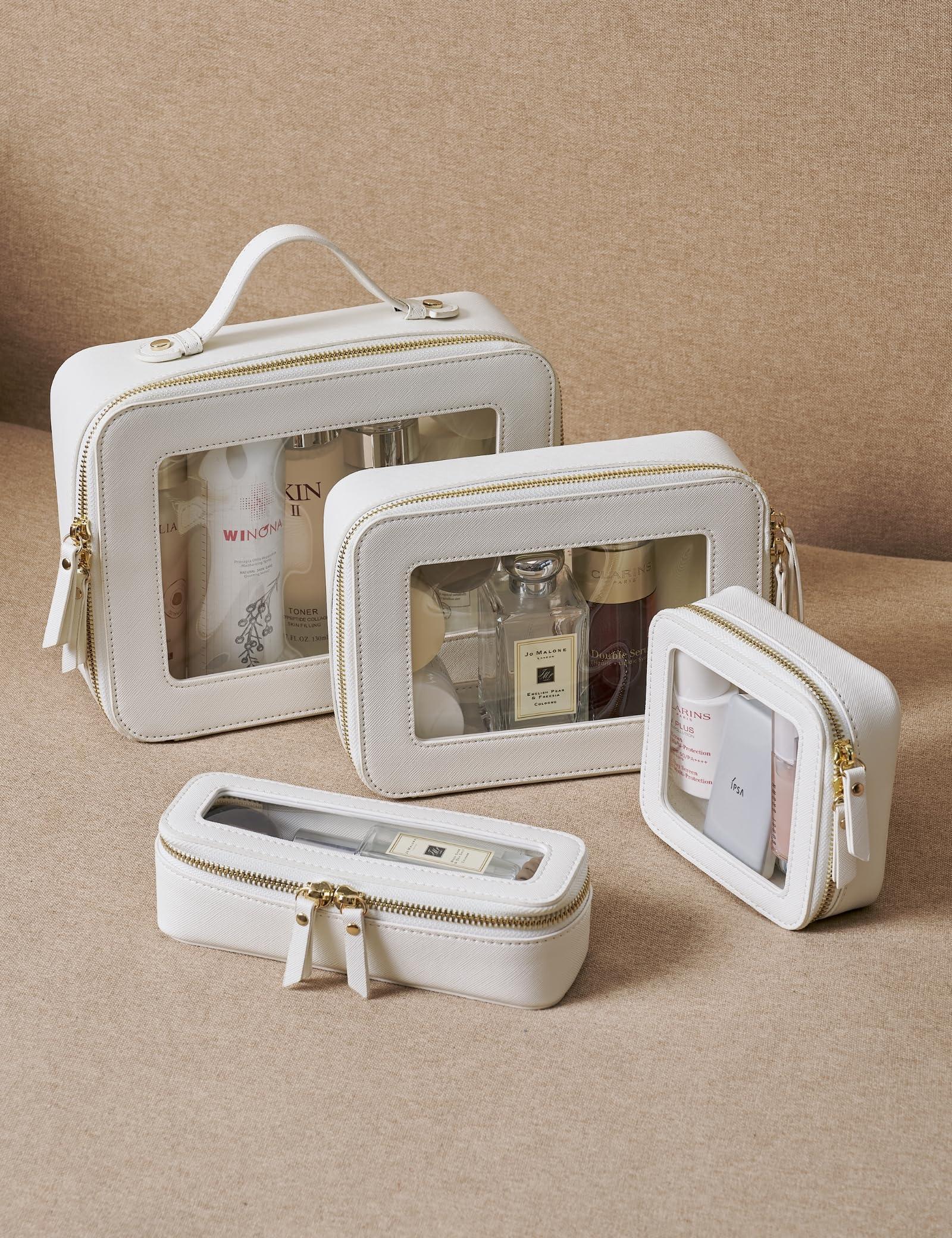 Popvibe Popvibe Slim Makeup Brush Bag Travel Clear Toiletry Bag for Women Cute White Make Up Bag for Traveling Cosmetic Bag Organizer Waterproof Tansparent Beauty Makeup Case