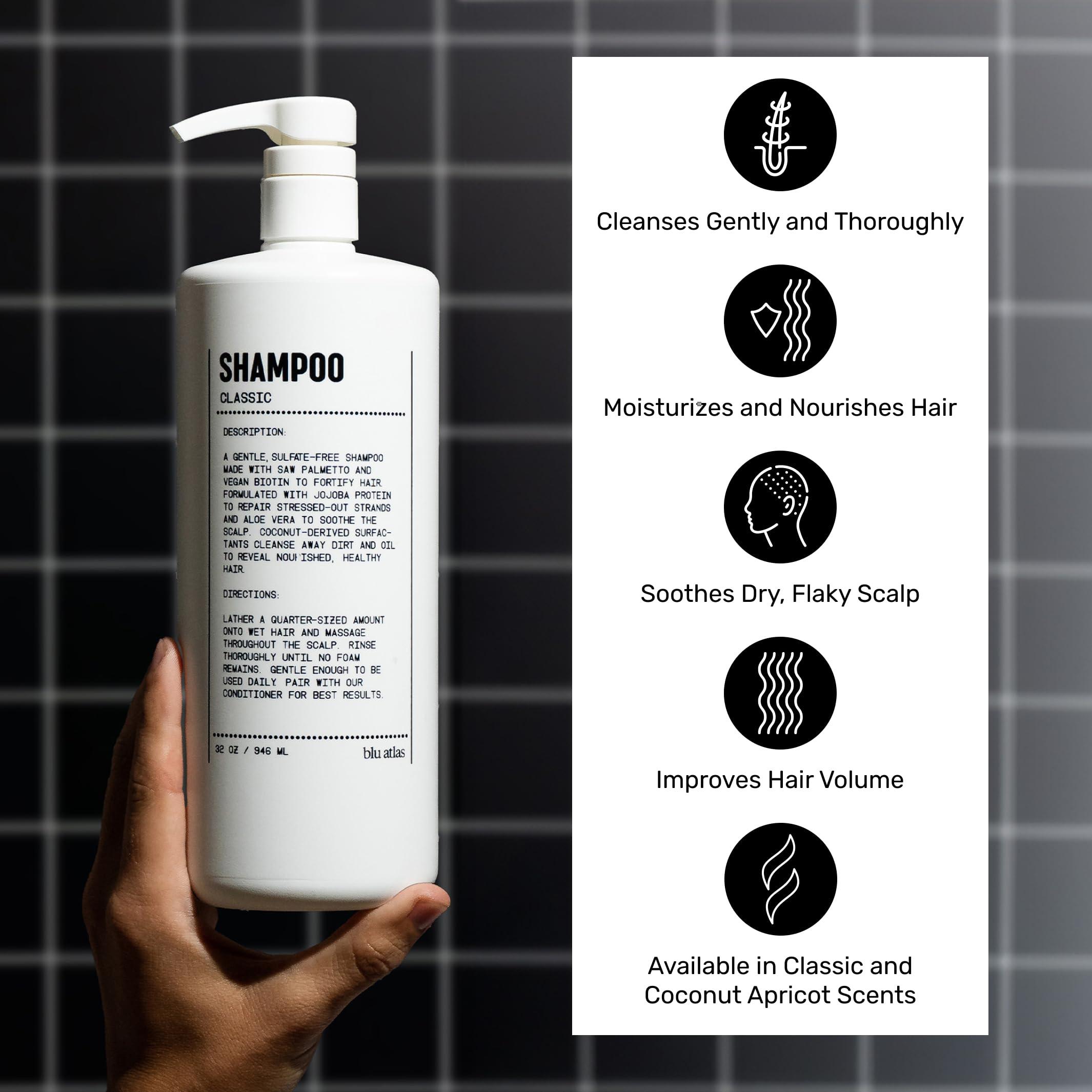 Blu Atlas Blu Atlas Men's Shampoo and Conditioner - Classic Scent - Gentle Cleansing, Hydrating Shampoo for Volume, All Hair Types - 32 oz Bottle