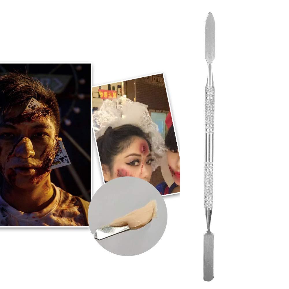 Agatige Stainless Steel Cosmetic Makeup Spatula, Double Head Non Slip Handle Beauty Spatula for Special Effects Makeup(Large)