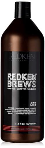 Redken Brews Redken Brews 3-In-1 Men's Shampoo, Conditioner, and Body Wash | Multi-Purpose Hair & Body Cleanser for Men | Moisturizes & Hydrates | All-In-One Soap for Everyday, Travel, and Gym