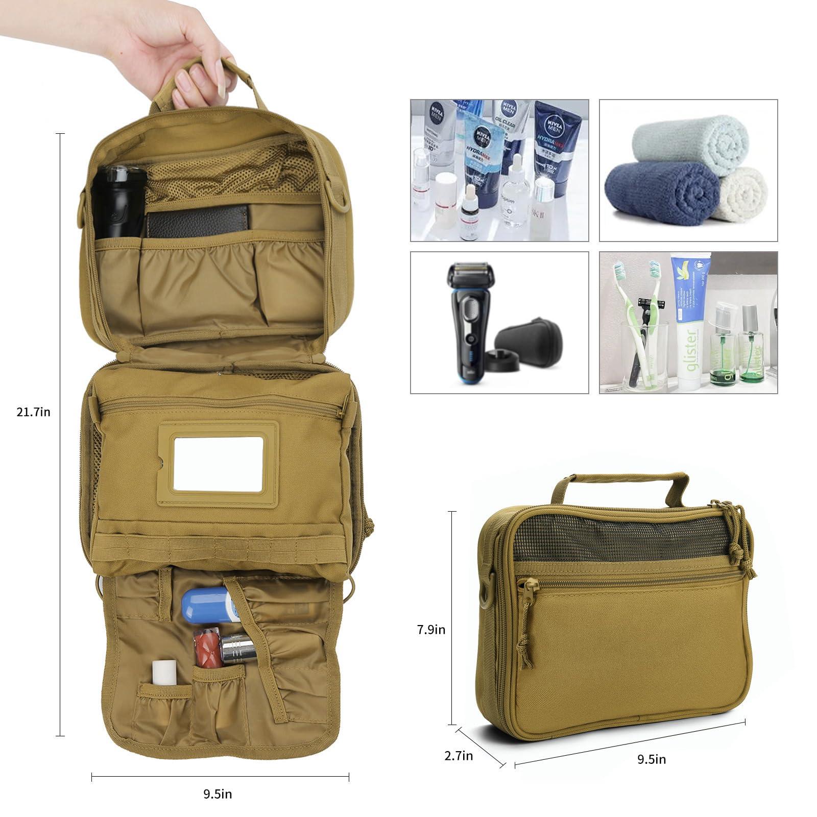 SUNRISING SUNRISING Mens Toiletry Travel Bag Toiletry Bag for Men Travel Toiletry Bag Men Hanging Toiletry Bags for Traveling Mens Dopp Kit for Travel Shaving Bag for Men Travel KhakiNo molle