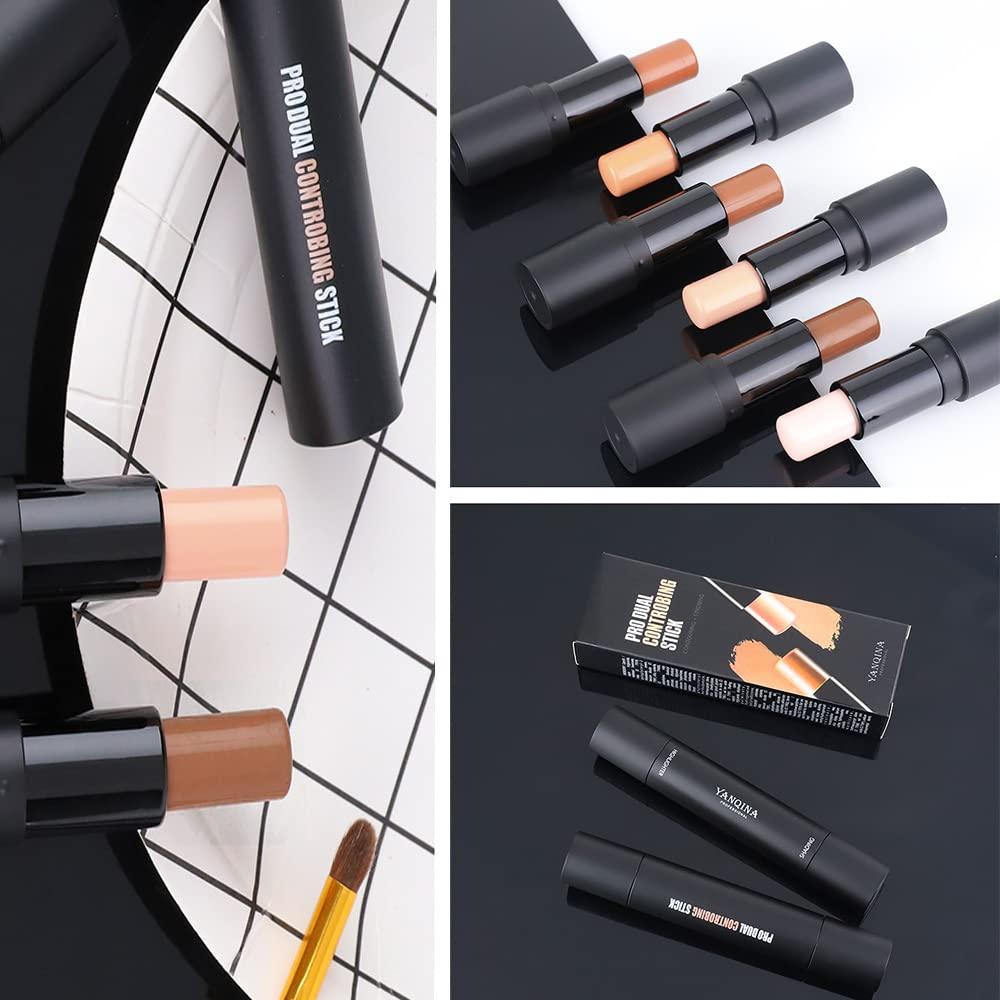 KARNAR 2 Colors Cream Contour Sticks Makeup Kit, Primer Face Highlighter Contouring for Beginners, Highlight and Contour Kit, Cream Concealer Makeup Blur Stick, Primer Face Corrector 1#
