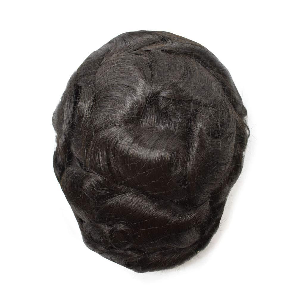 LYRICAL HAIR Toupee For Men Hair System Swiss Lace Hair Pieces Human Hair Mens Toupee Men Hair Replacement System (6 * 9, 1B# Off black-120% density)