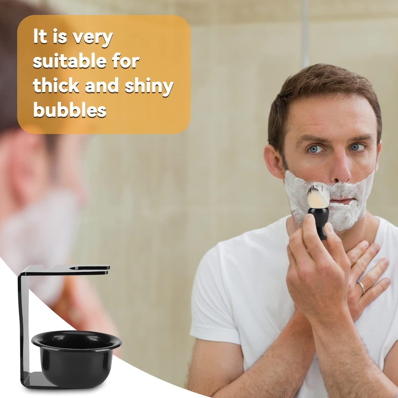HERCHR Shaving Kit for Men, Shaving Brush and Bowl Mens Shaving Kit 3 in 1 Mens Shaving Brush Set Shaving Accessories Men Safety Shaving Stand Shave Brush Shaving Bowl Portable Shave Brush Kit