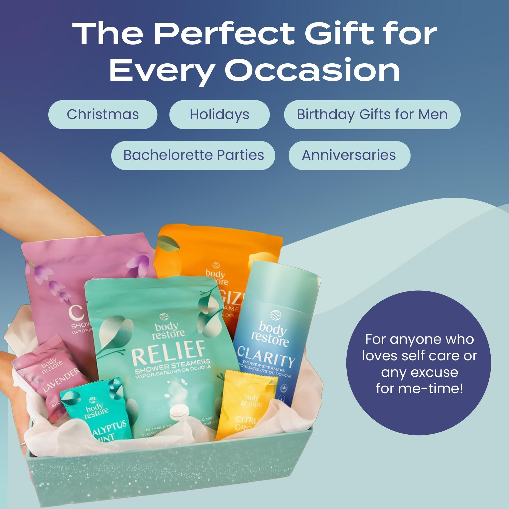 Body Restore Body Restore Shower Steamers Aromatherapy 6 Pack - Easter Basket Stuffers, Relaxation Birthday Gifts for Mom, Dad, Best Friend, Travel Essentials, Stress Relief, Self Care - Variety
