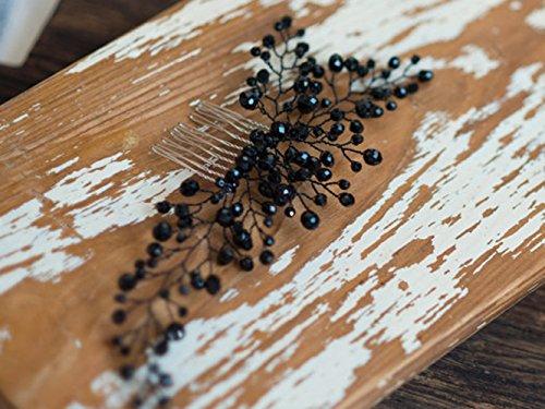fxmimior FXmimior Bridal Hair Accessories Black Hair Comb Gothic Wedding Hair Accessory Black Headpiece Evening Hair Adornment Prom Beaded Bridesmaid gift