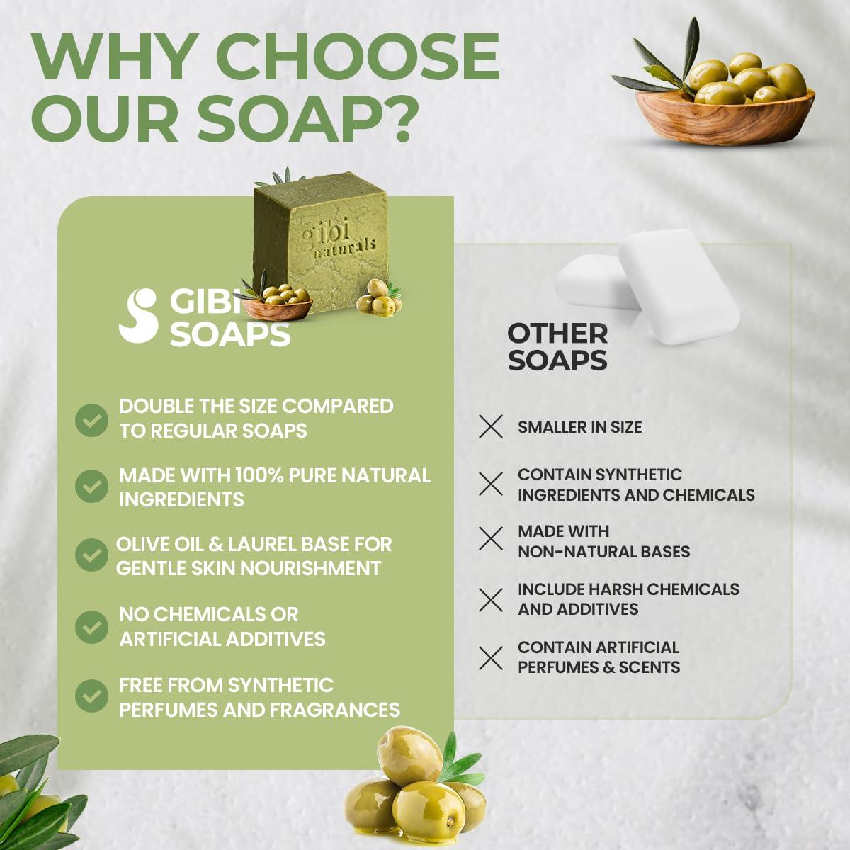 GIBI GIBI Olive Oil Soap Bar with Laurel - 7.06 Oz Pure Natural Olive Oil Bar Soap - Moisturizes & Hydrates Skin - Gentle on Face and Body - Vegan & Cruelty Free Olive Soap