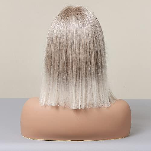 vedar vedar Ombre White Blonde Bob Wigs, Synthetic Hair Short Blonde Lace Front Wig with Highlight, Short Bob Wigs for Women, 12 inch VEDAR-096