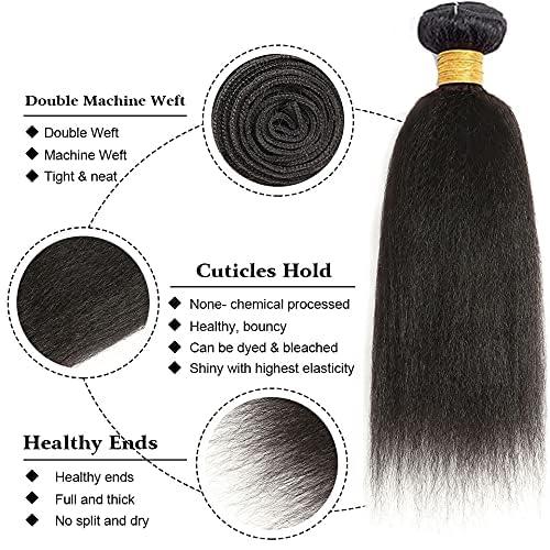 DaiMer Yaki Straight Hair Bundles Human Hair 2 Bundles Natural Black 24 26 Inch Brazilian Virgin Kinky Straight Human Hair Weave 100% Unprocessed Remy Hair Extensions