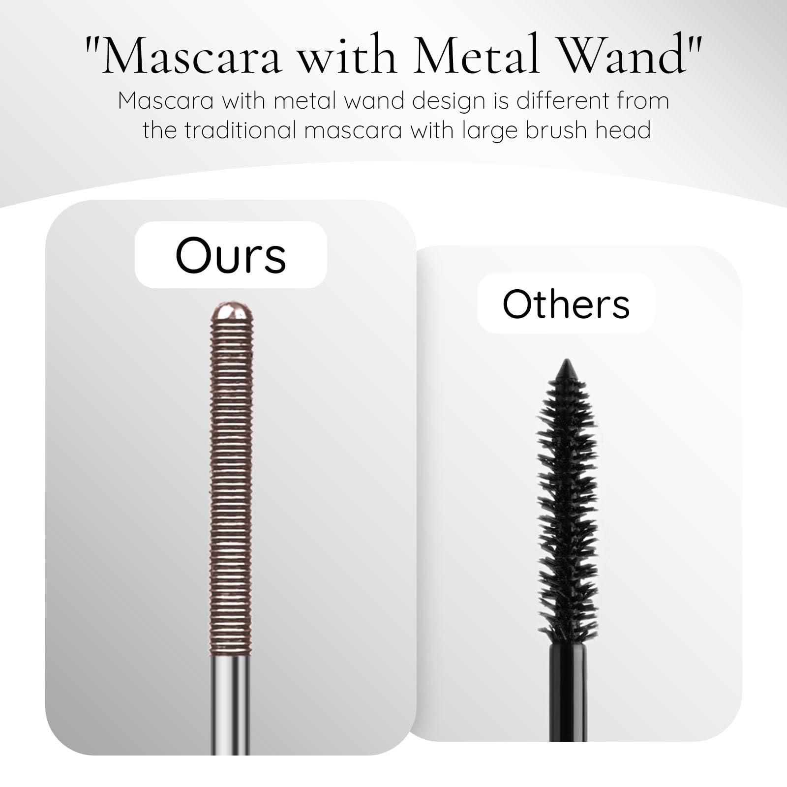FREEORR FREEORR Washable Iron Wand Mascara Brown, Curling Iron Wand 3D Mascara Non-Clumping, Smudge-Proof Extra Slim Mascara with Metal Rod Wand Curling Eyelash Iron Brush Wand Mascara-Brown