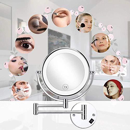 AMHIL AMHIL Led Lighted Makeup Mirror Wall Mount 7X Magnifying Cosmetic Mirror 360 Swivel Extendable Two Sided Vanity Mirror for Bathroom USB Rechargeable
