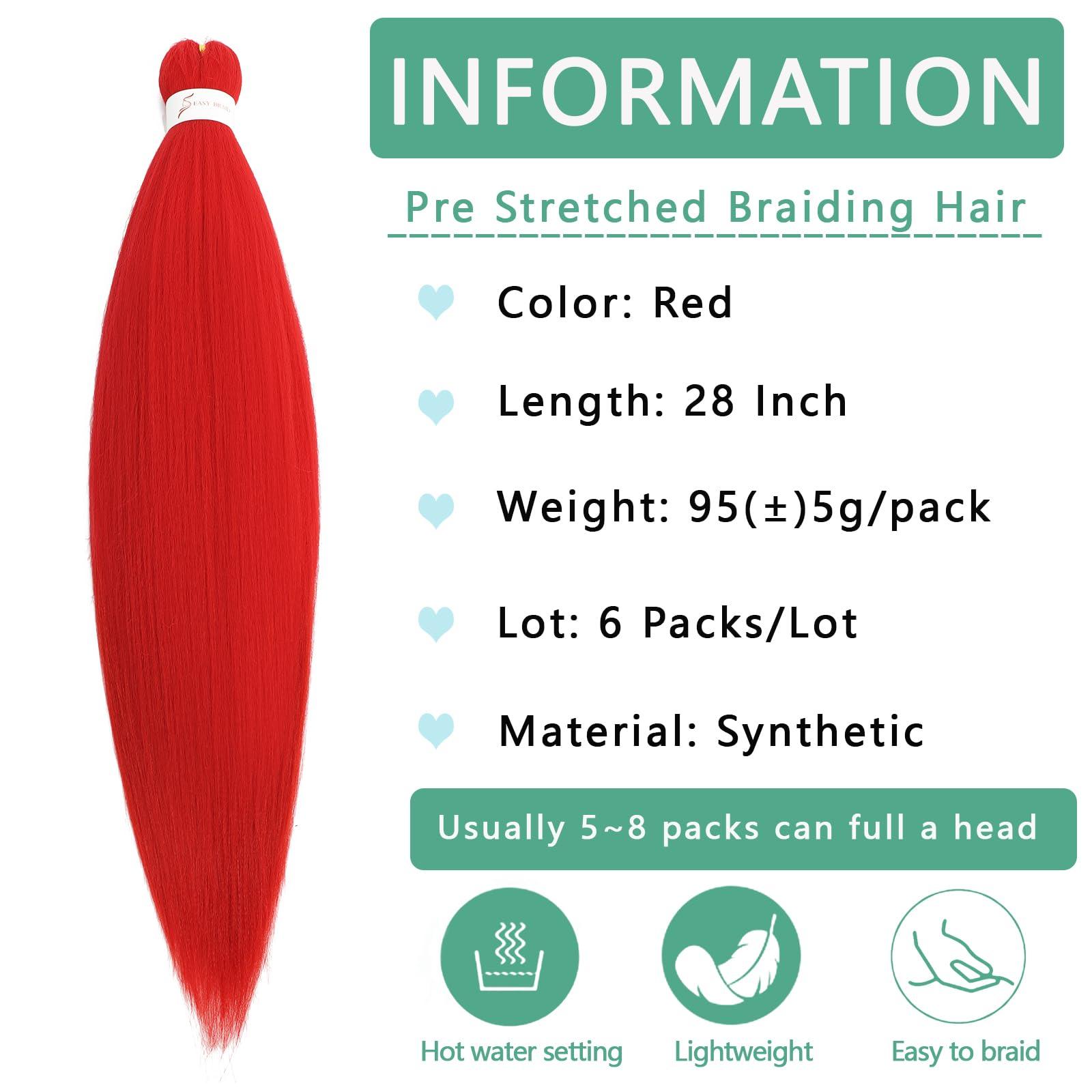 Dilekay Dilekay Prestretched Braiding Hair Red Hair for Braiding 28 Inch Long Braids Hair Extensions 6 Packs Soft Yaki Straight Pre Stretched Braiding Hair Red Braid in Hair Extensions