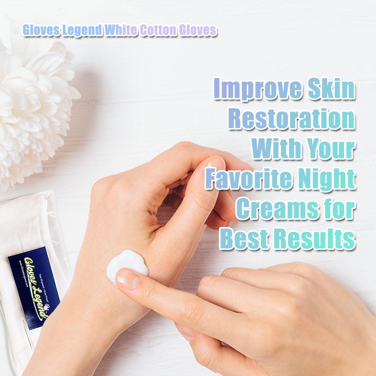 Gloves Legend 12 Pairs - Small - Gloves Legend Cotton Moisturizing Gloves for Dry Hands - White Sleeping Gloves for Nighttime Care, Women's Size