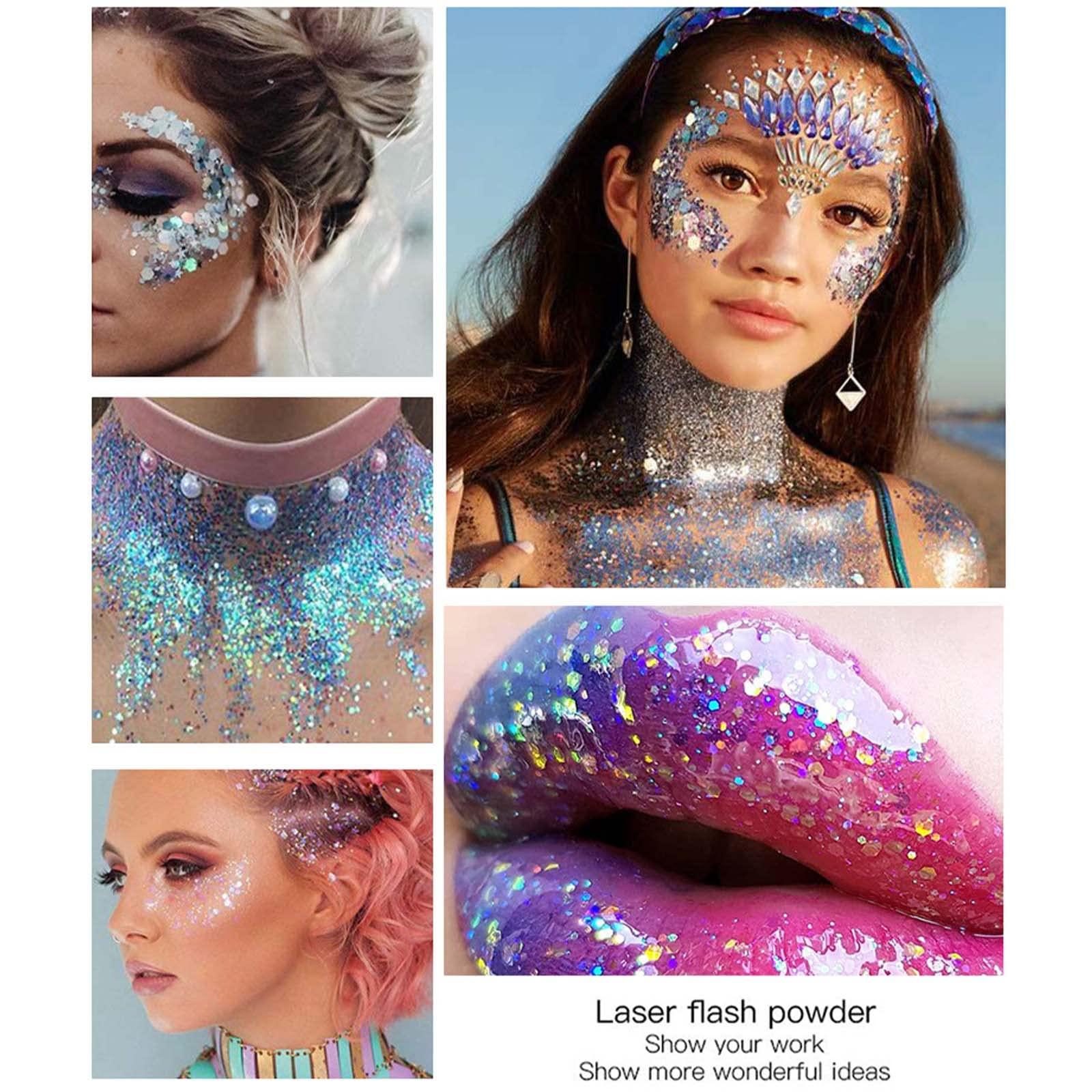DAGEDA DAGEDA Silver Body Glitter Stick, Mermaid Face Glitter Makeup Holographic Sequins, Hair Glitters Eyeshadow Body Shimmer for Rave Accessories,Glitter Face Paint for Women Rave Festival