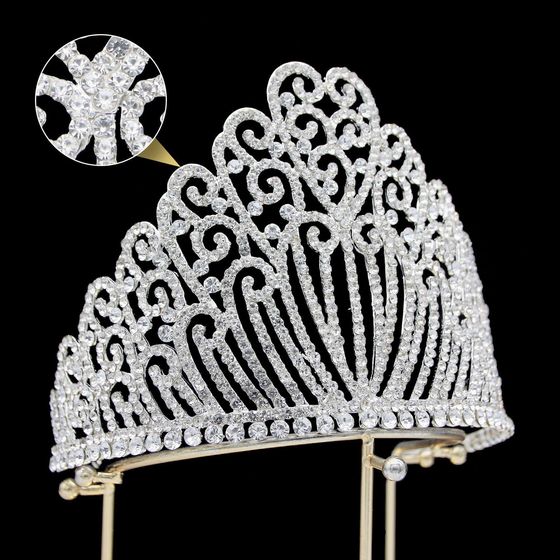 QXMYOO Extra Large Tiaras 5.2\" Tall Pageant Crowns for Women Clear Austrian Crystal Tiara Gold Homecoming Queen Crown Big Rhinestone Headpiece for Birthday Prom Quinceanera Wedding (E-Gold)