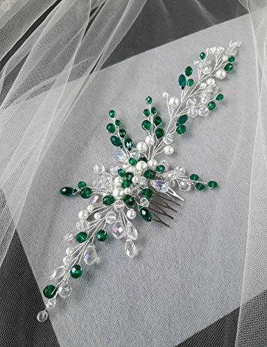 Aimimier Aimimier Bridal Emerald Hair Vine with Comb Green Crystal and Pearl Hair Comb Boho Wedding Hair Accessories for Women and Girls