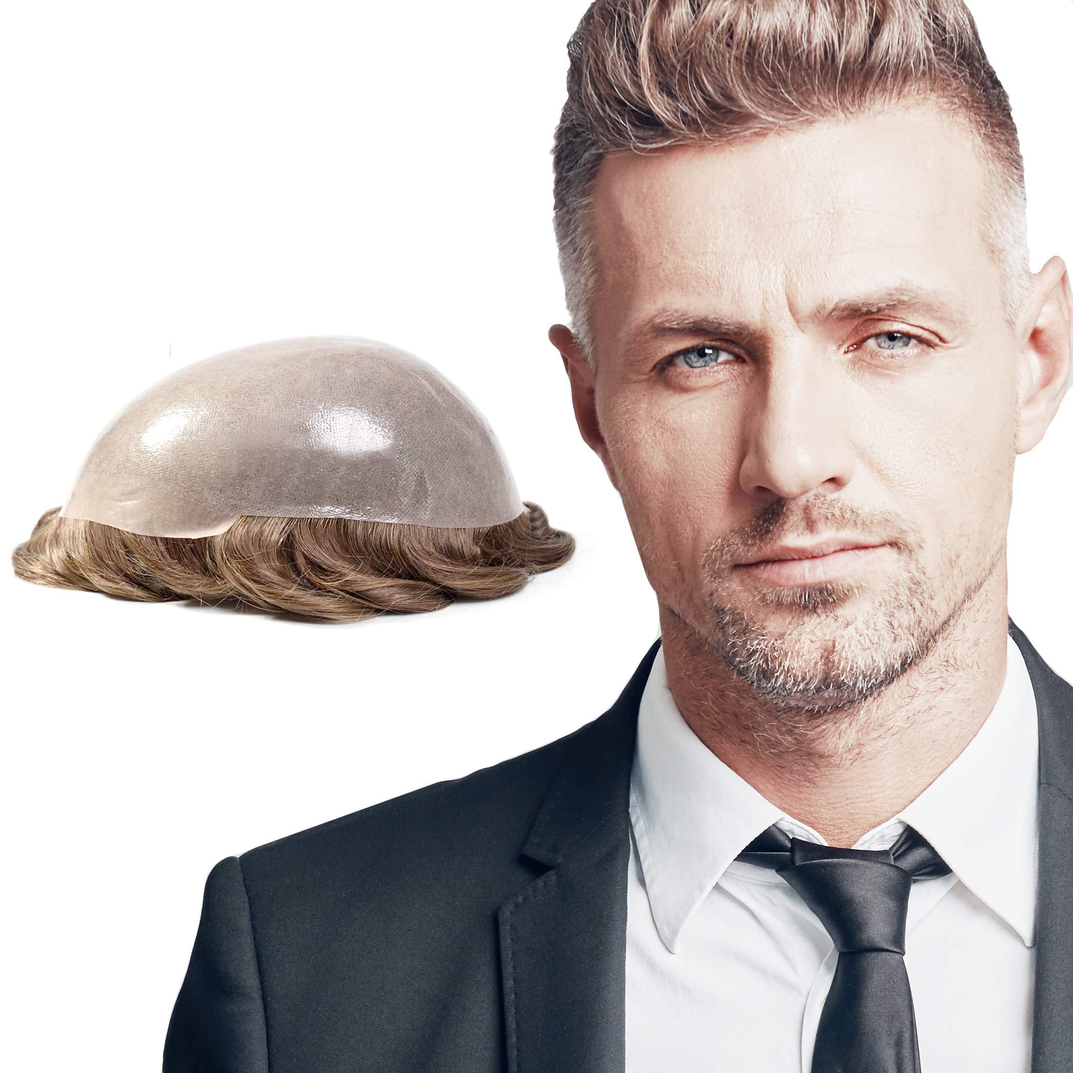 Superhairpieces Superhairpieces Men\'s Toupee Hairpiece NM111 Natural Human Remy Hair 8x10\" Hair Wig 0.1mm Thinnest Skin Base Hairpiece All V-looped Invisible handmade 95% High-Density Mens toupee (Black + 30% Synthetic Grey Hair)