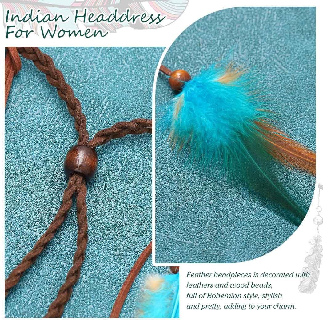 GORTIN GORTIN Boho Feather Headband Gypsy Costume Headdress Black Bohemian Hippie Headbands Indian Festival Hair Band Adjust Long Feather Headpiece Hair Accessory for Women and Girls (Blue+Brown)