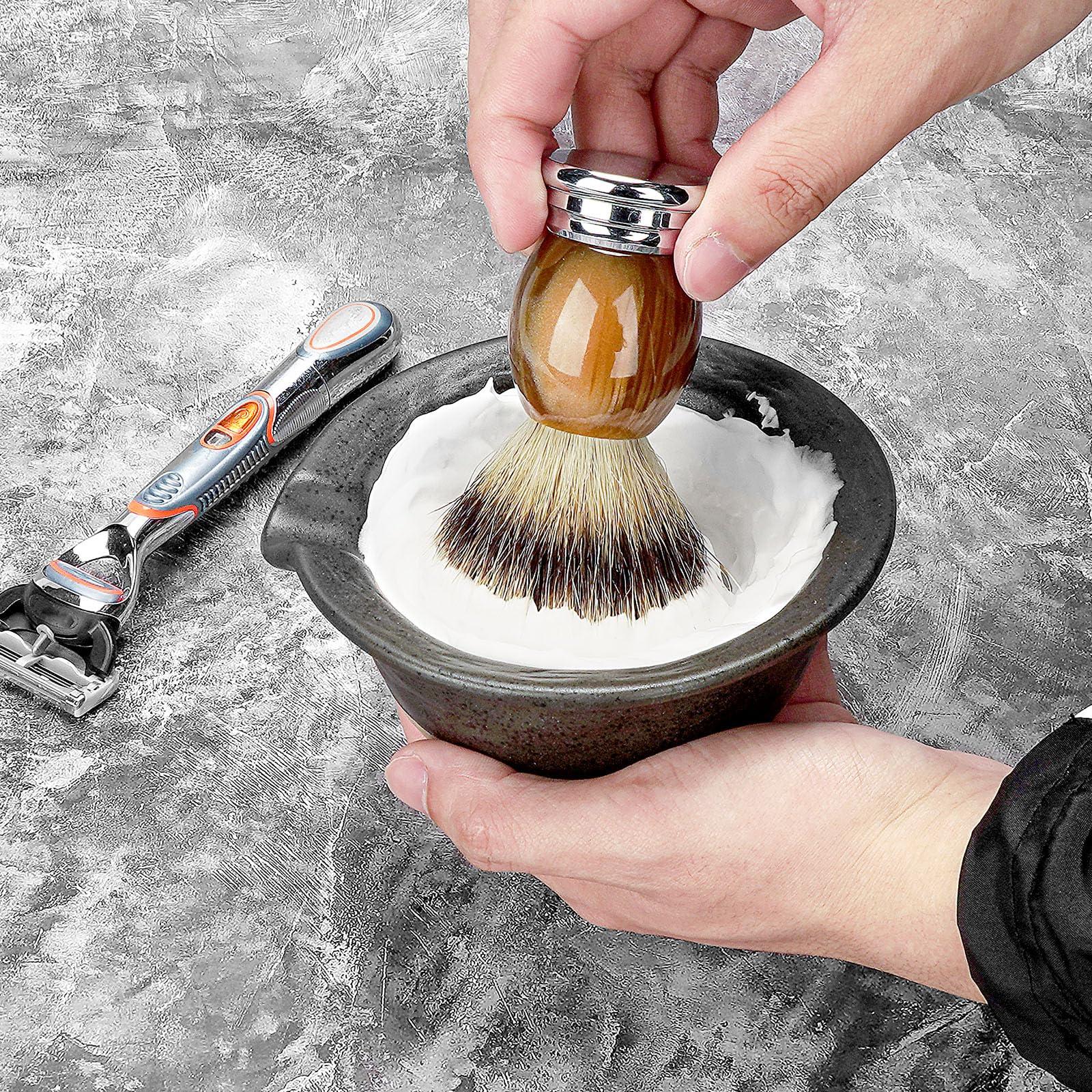 Linkidea Linkidea Inside Rough Ceramic Texture Shaving Bowl, Shaving Soap Lather Cup for Men, Beard Wet Razor Shave Cream Bowl (Black)
