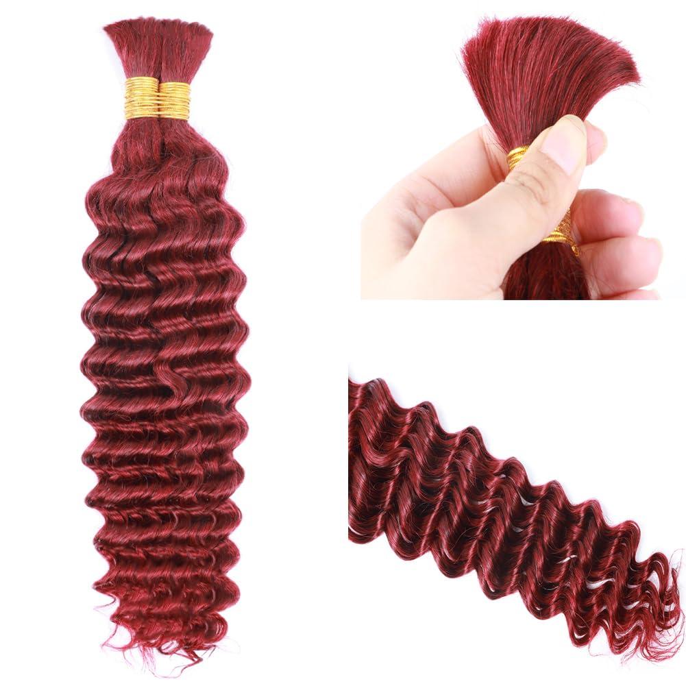 Kbeth Human Braiding Hair Deep Wave Bulk Human Hair for Braiding 50g Bundle No Weft Curly Braiding Hair Extensions Red Color for Boho Braids Water Curly Human Hair Braiding Hair (99J#, 24 Inch-50G)
