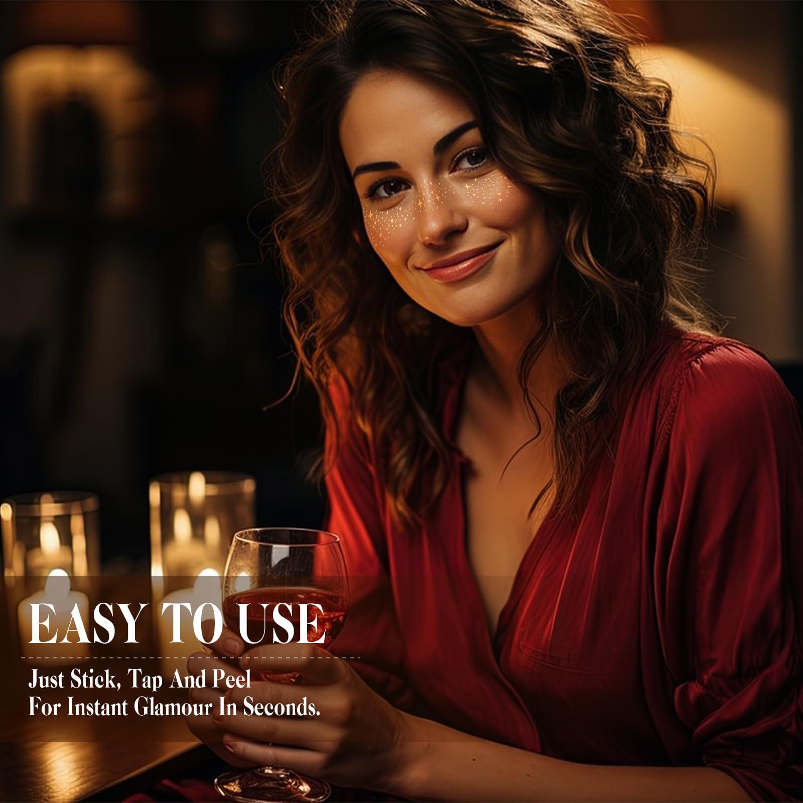 BLAAROOM Glitter Freckles Face Tattoo 6 Sheets Face Makeup Patches Gold & Silver Star Fake Freckles Cute Temporary Makeup Accessories for Women Girls Party - Set2