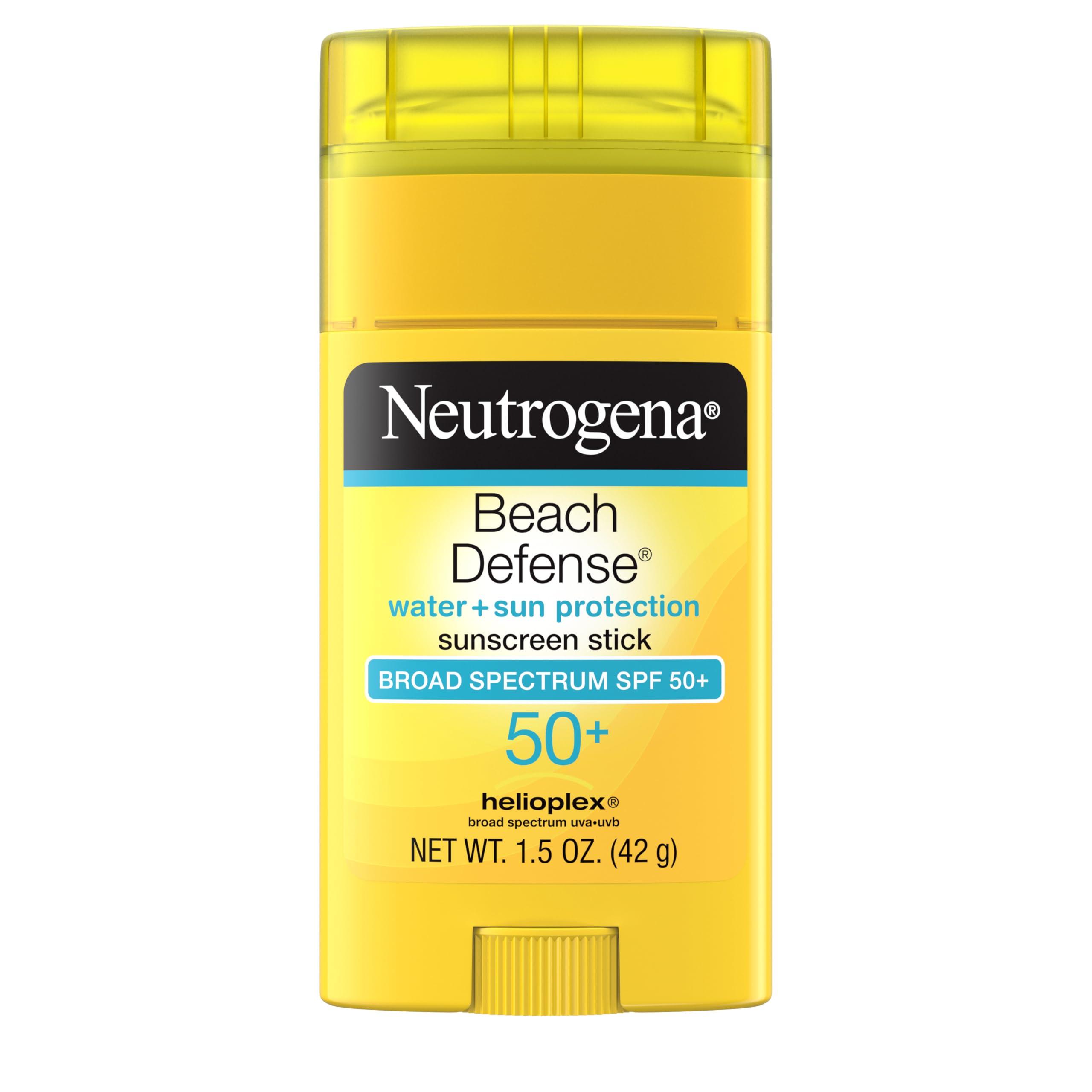 Neutrogena Neutrogena Beach Defense Water-Resistant SPF 50+ Sunscreen Stick, Broad Spectrum UVA/UVB Protection, PABA- & Oxybenzone-Free Face & Body Sunscreen Stick, Hands-Free Application, 1.5 oz