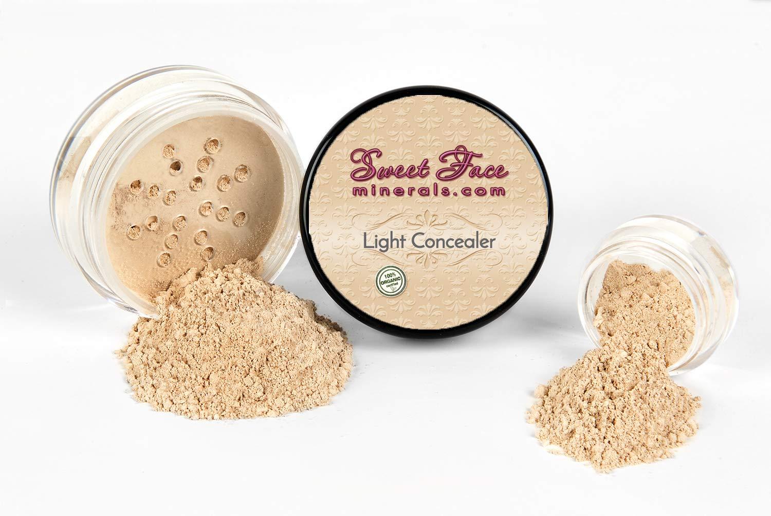 Sweet Face Minerals FOUNDATION & CONCEALER COMBO w/BRUSHES (LIGHT FOUNDATION & LIGHT CONCEALER) Mineral Makeup Kit Full Size Set Matte Bare Face Sheer Powder Cover