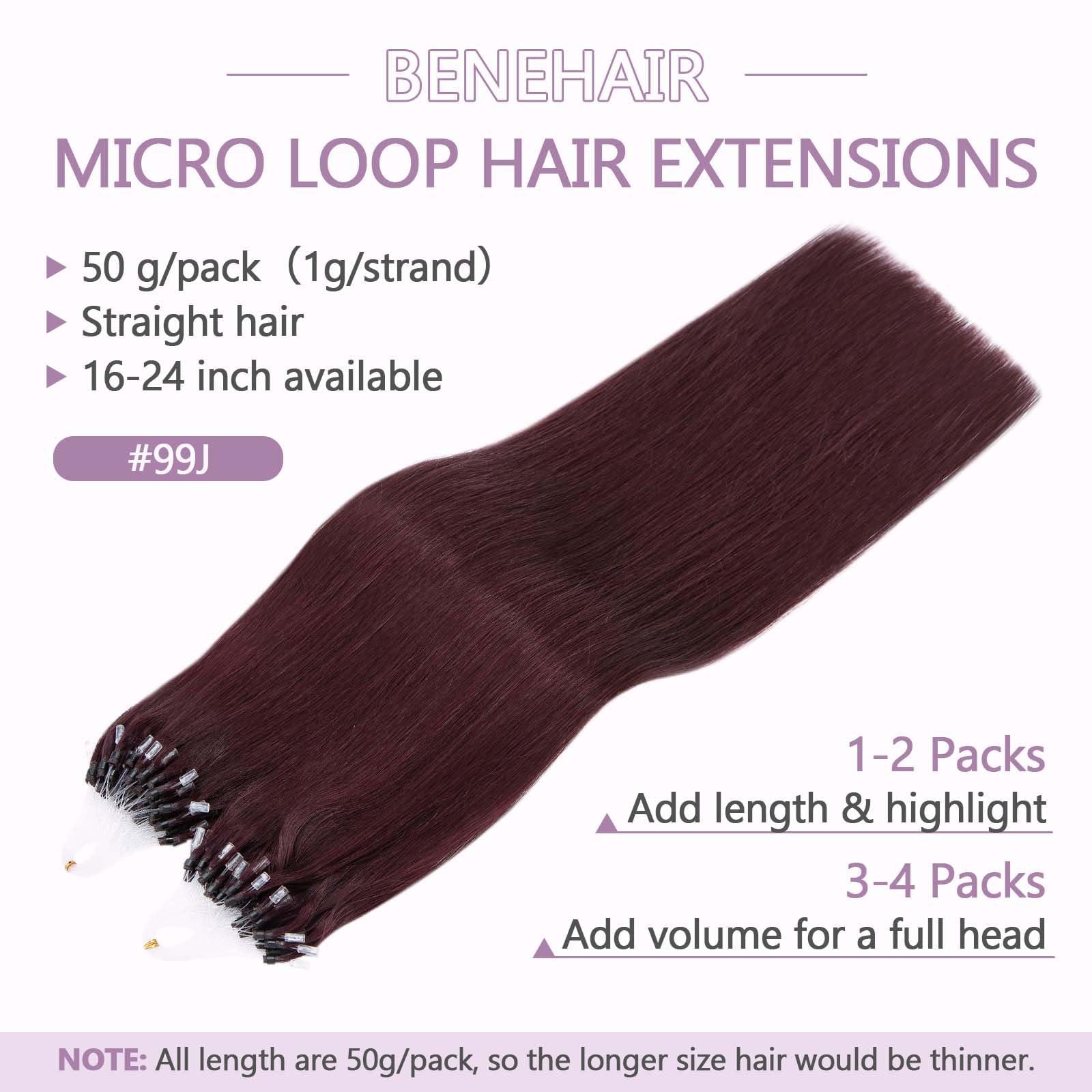 Benehair Benehair Micro Loop Hair Extensions Real Human Hair Wine Red Microlink Hair Extensions Human Hair 22inch Micro Link Hair Extensions for Women Invisible Natural Hair Extensions Add Volume