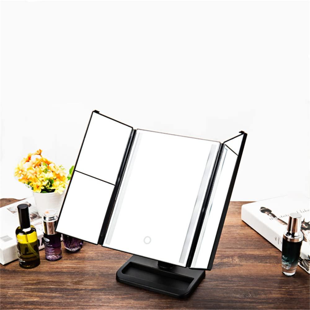 IFGSEQQQ IFGSEQQQ Led Trifold Mirror Vanity Mirror with Lights Simple Shape Dimmable Touch Control Design Portable High Definition Dual Power Supply for Bathroom