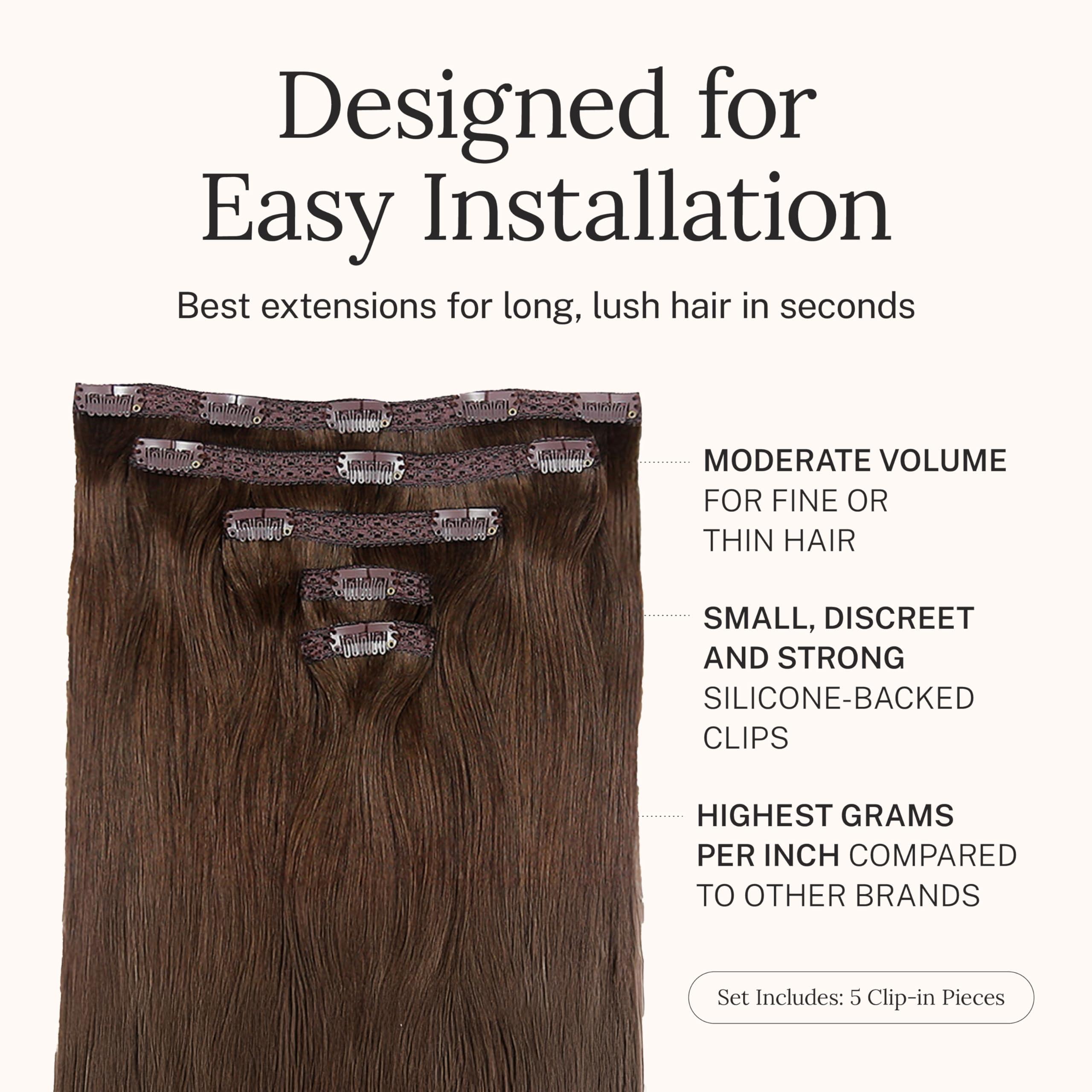 Zala Zala Clip In Hair Extensions - 100% Remy Human Hair - Natural, Silky & Straight Discreet Clip in Extensions - Blend Easy into Natural Hair - 5 Piece Set, in Rich Mocha (85g / 16 inch)