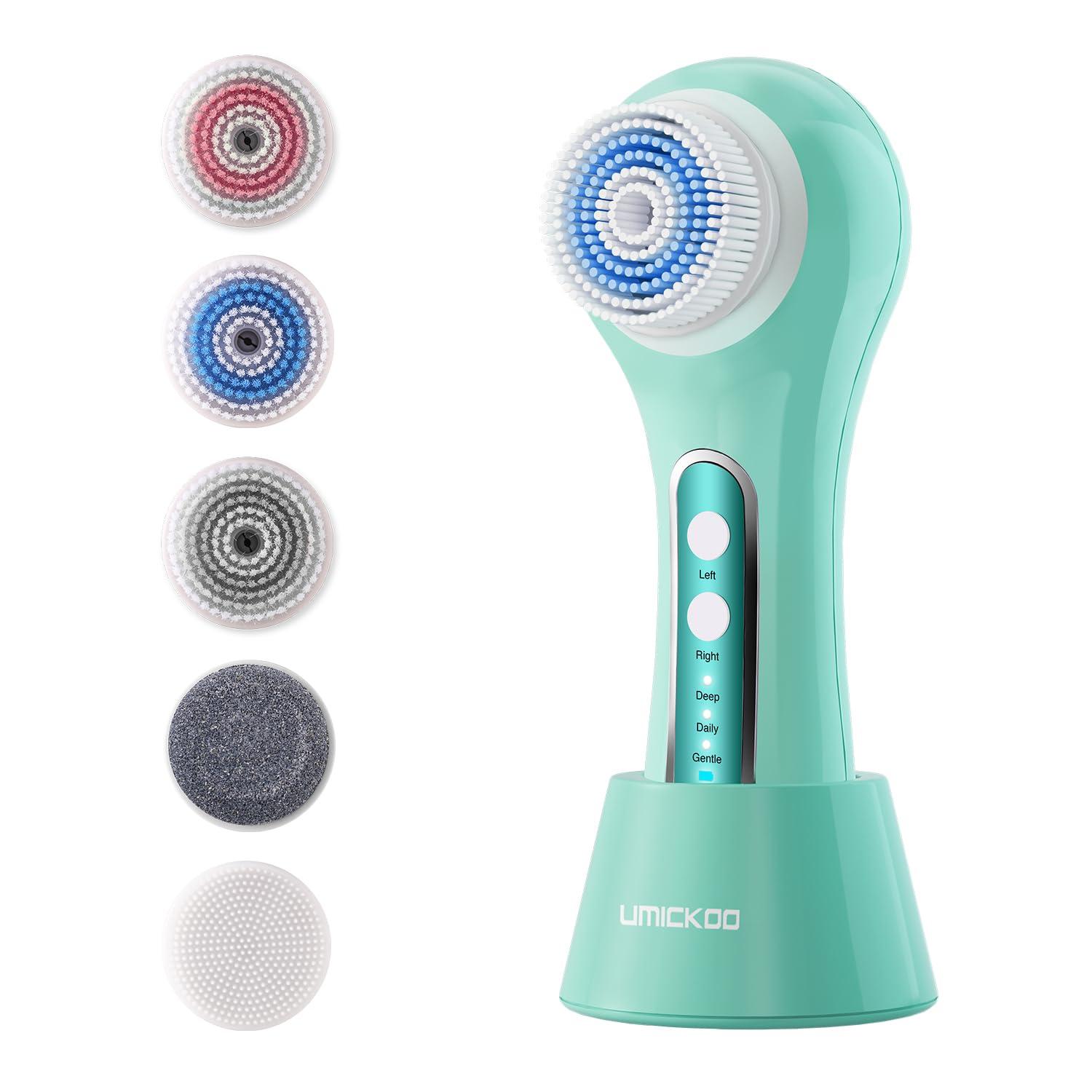 Umickoo UMICKOO Face Scrubber Exfoliator,Facial Cleansing Brush Rechargeable IPX7 Waterproof with 5 Brush Heads,Electric Face Spin Brush for Exfoliating, Massaging and Deep Cleansing (Mint Green)